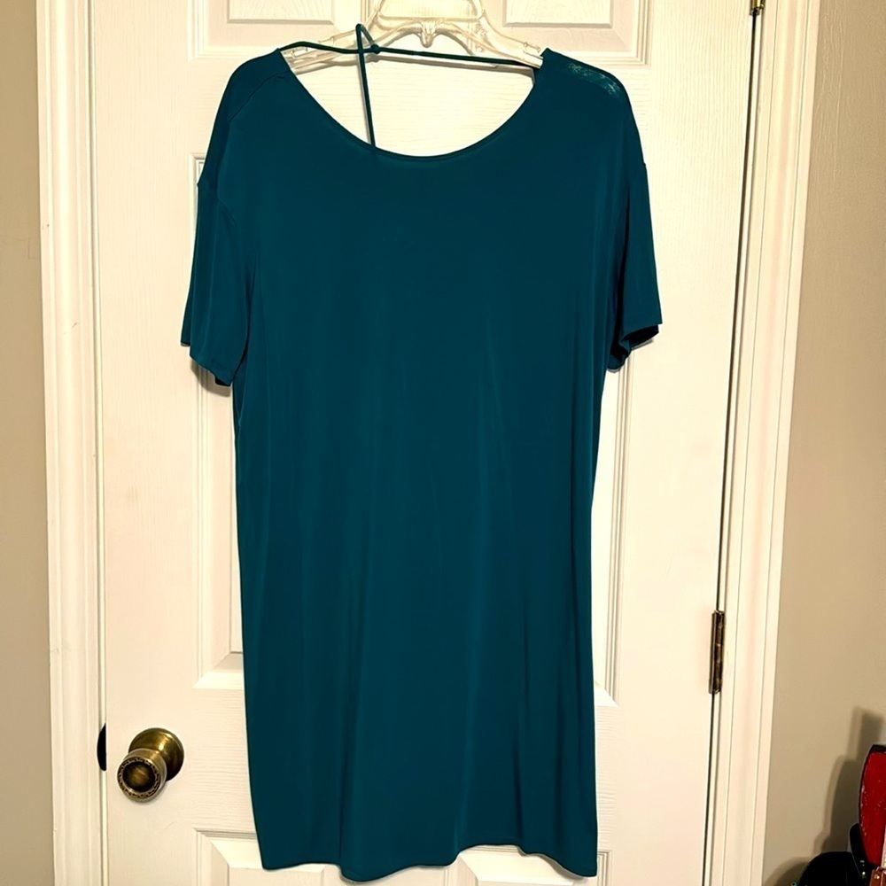 Fabletics Teal Green Jersey Open Back Shirt Dress